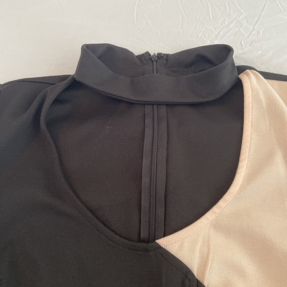 Colorblock Lace Up Bodycon Dress Women's S Black Blush Bell Sleeve Night Out - Picture 4 of 12